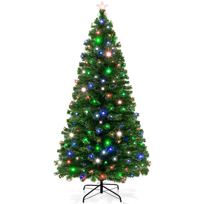 Pre-Lit Fiber Optic Pine Christmas Tree w/ Multicolor & LED Lights