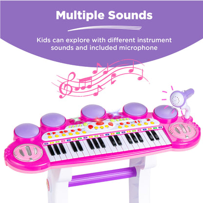 37-Key Kids Electric Keyboard w/ Microphone, Stool