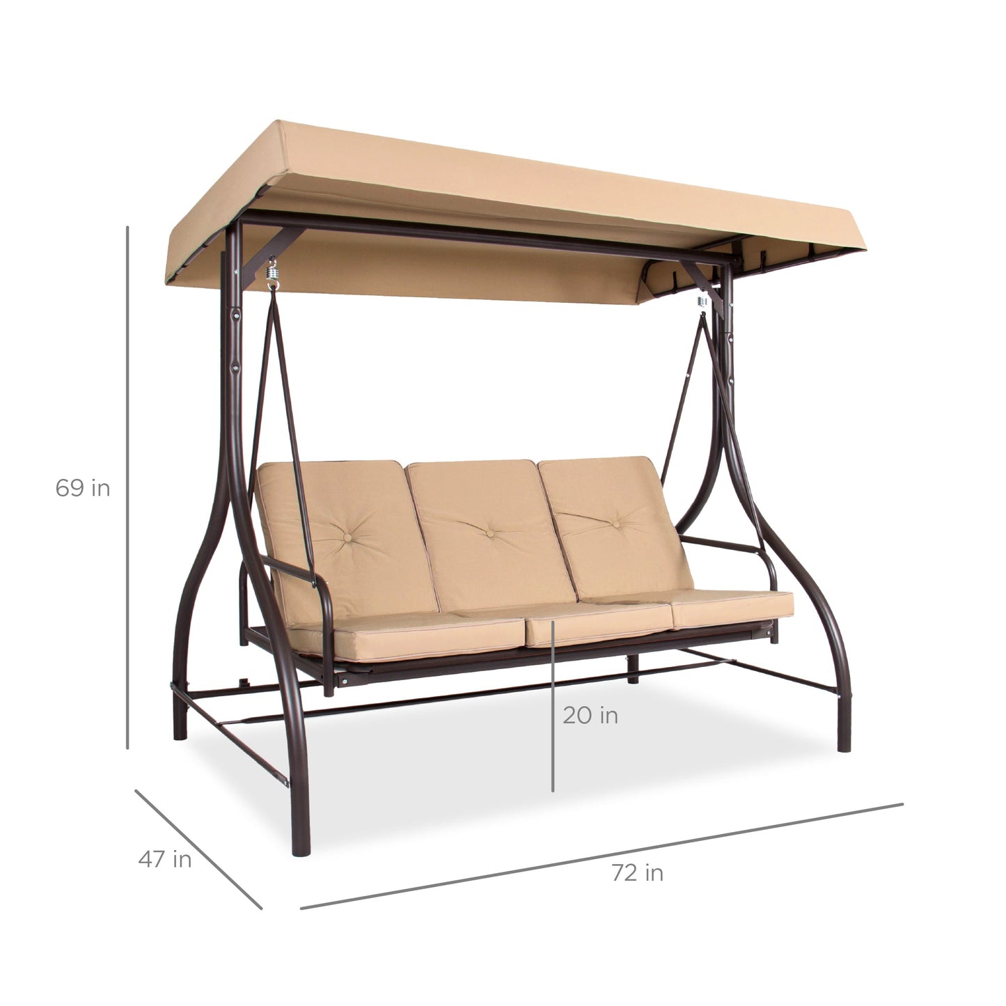 3-Seat Outdoor Canopy Swing Glider Furniture w/ Converting Flatbed Backrest