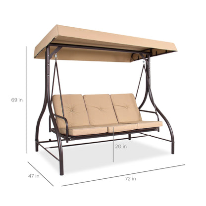 3-Seat Outdoor Canopy Swing Glider Furniture w/ Converting Flatbed Backrest