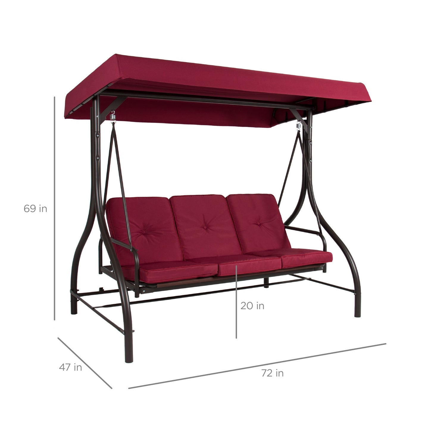 3-Seat Outdoor Canopy Swing Glider Furniture w/ Converting Flatbed Backrest