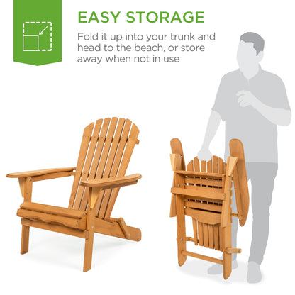 Folding Wooden Adirondack Chair, Accent Furniture w/ Natural Woodgrain