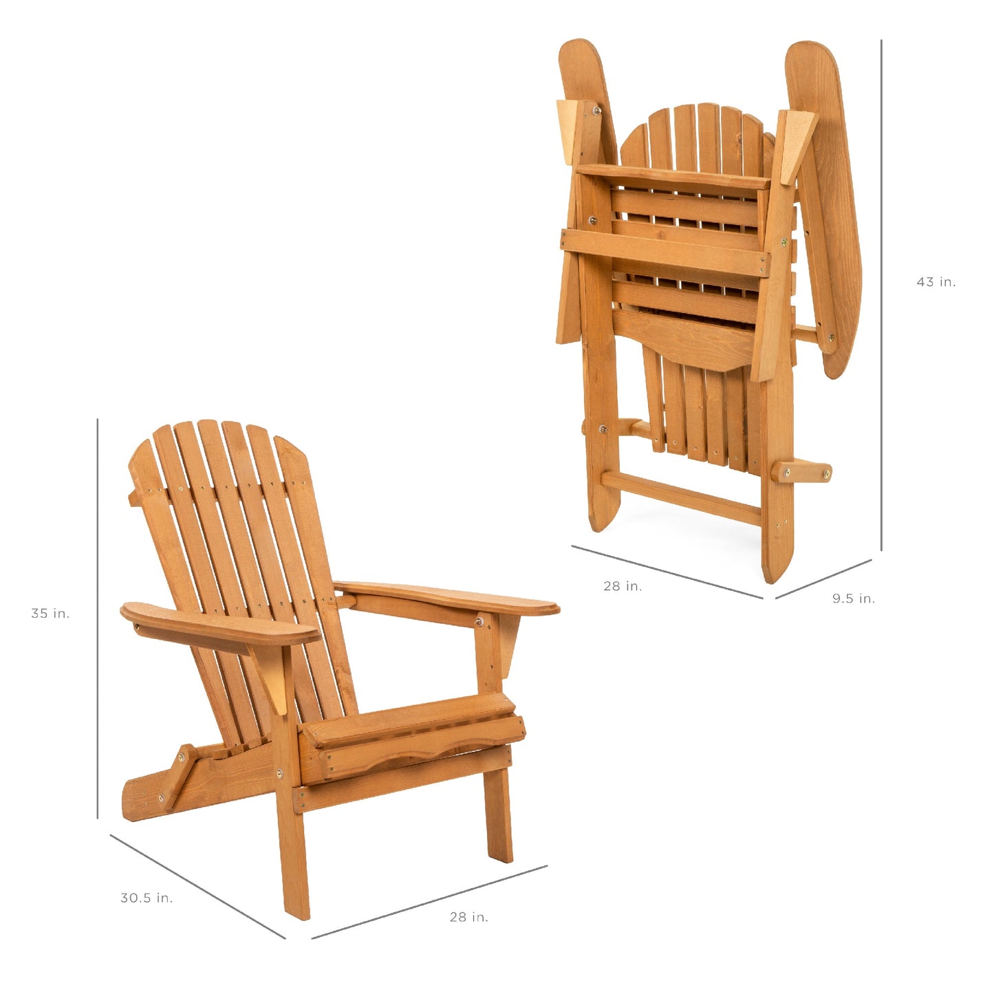Folding Wooden Adirondack Chair, Accent Furniture w/ Natural Woodgrain