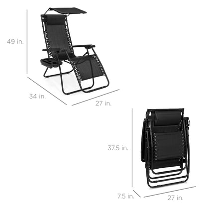 Folding Zero Gravity Recliner Patio Lounge Chair w/ Canopy, Side Tray