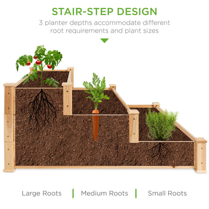 3-Tier Raised Fir Wood Garden Bed Planter w/ Stackable & Flat Setup