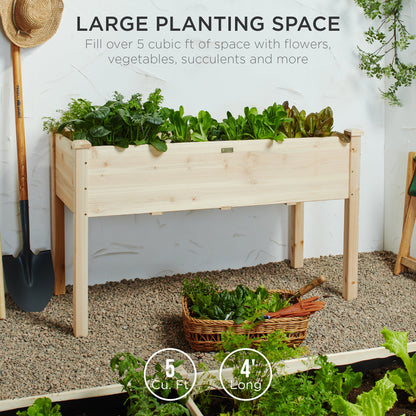 Raised Garden Bed, Elevated Wooden Planter Box w/ Foot Caps - 48x24x30in