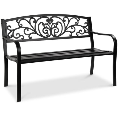 Steel Bench for Outdoor, Patio, Garden w/ Floral Design - 50in