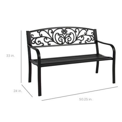 Steel Bench for Outdoor, Patio, Garden w/ Floral Design - 50in