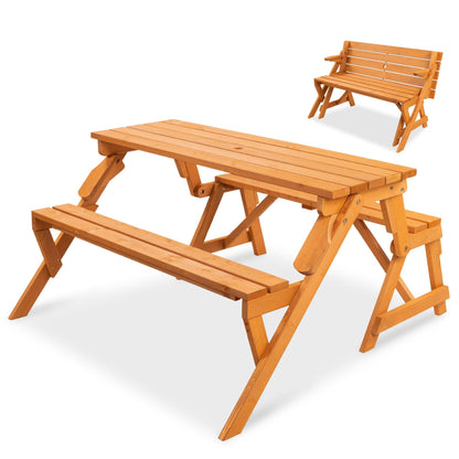 2-in-1 Outdoor Interchangeable Wooden Picnic Table/Garden Bench