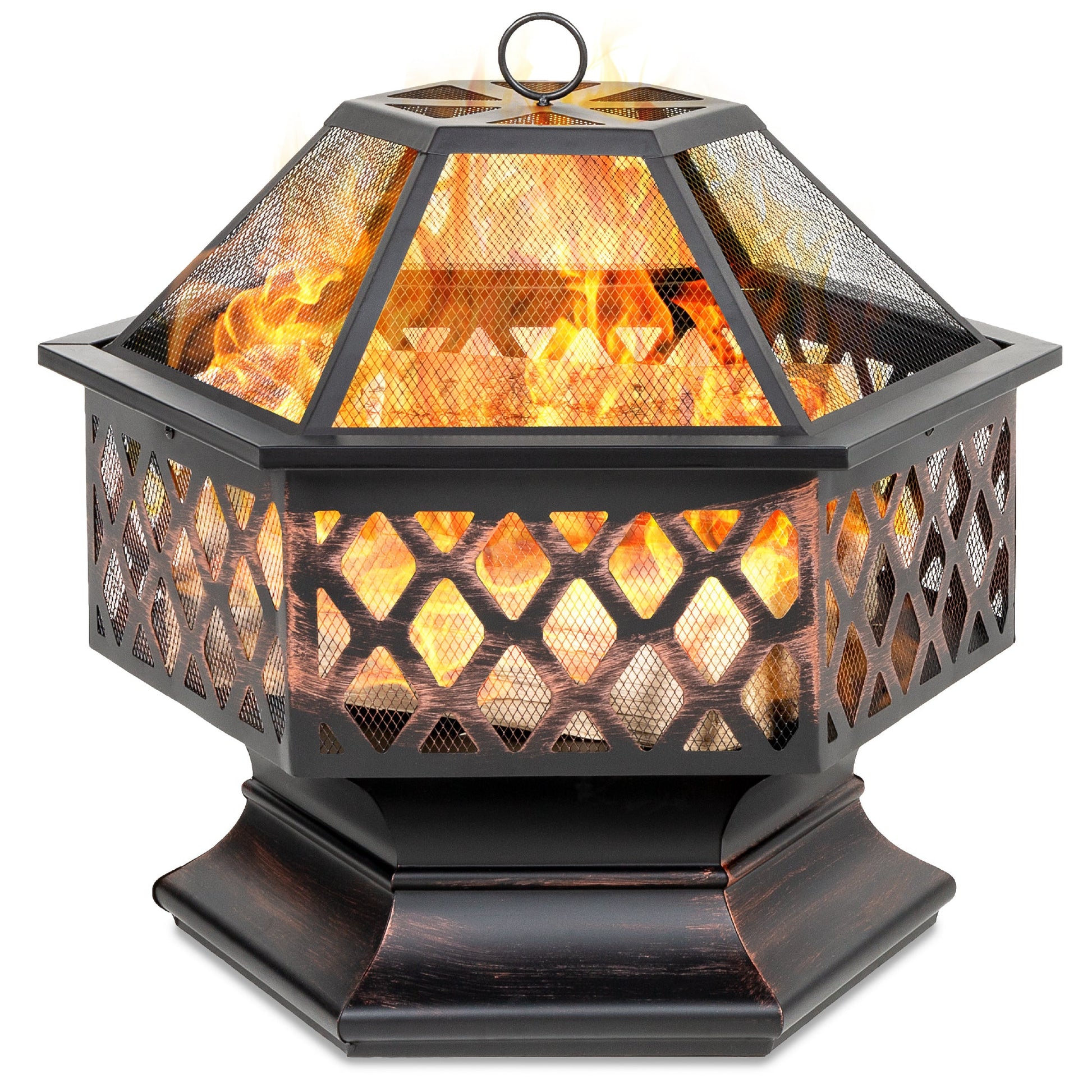 Hex-Shaped Outdoor Fire Pit w/ Flame-Retardant Lid - 24in