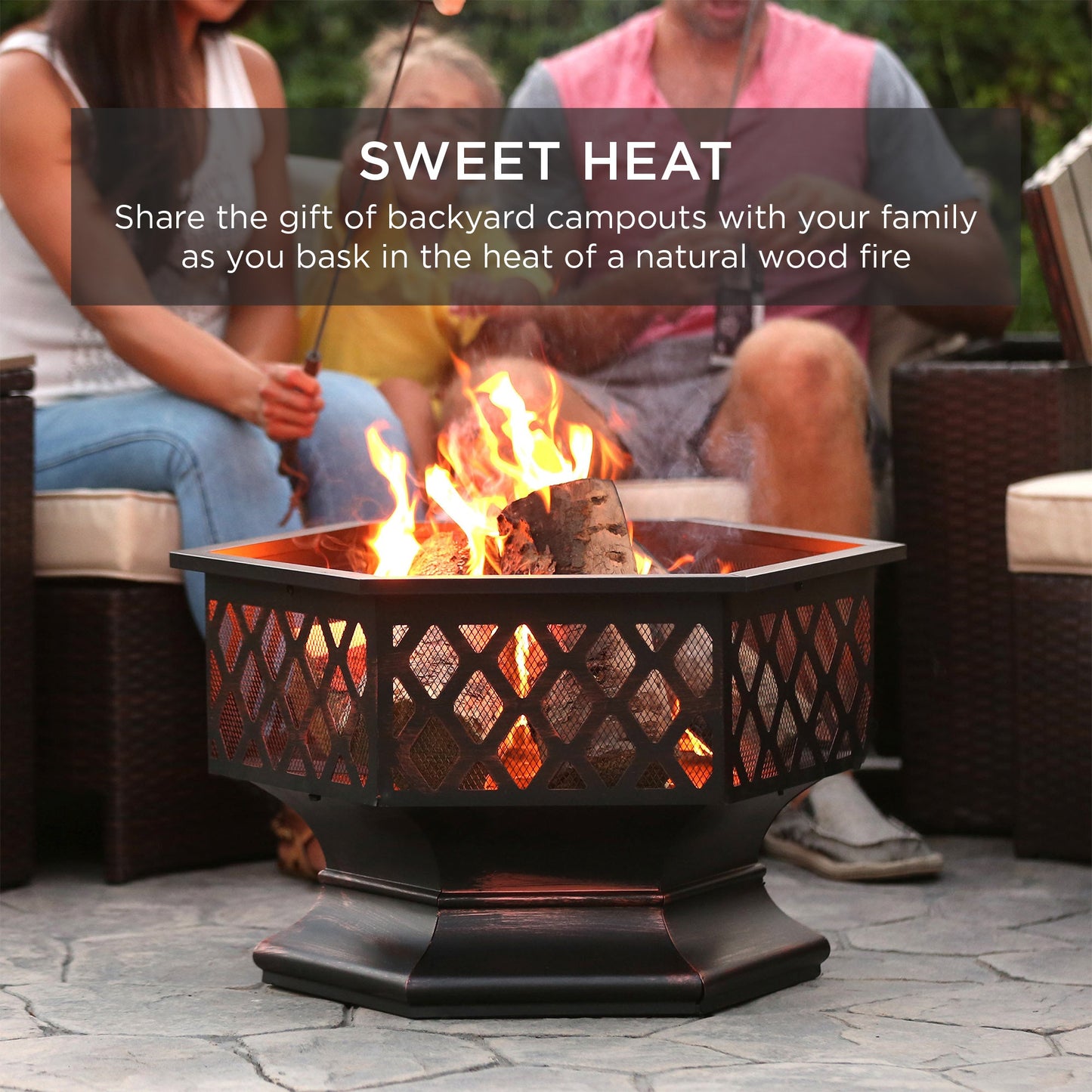 Hex-Shaped Outdoor Fire Pit w/ Flame-Retardant Lid - 24in