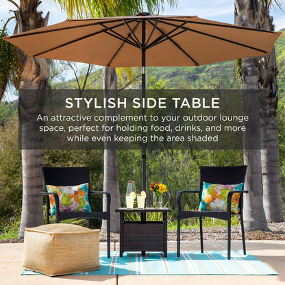 Outdoor Wicker Patio Side Table Accent Furniture w/ Umbrella Hole