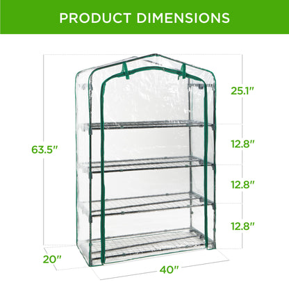 4-Tier Mini Portable Indoor Outdoor Greenhouse w/ Steel Shelves - 40in