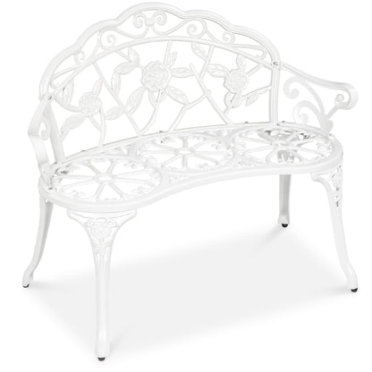 Steel Garden Bench Outdoor Patio Furniture w/ Floral Rose Accent  - 39in