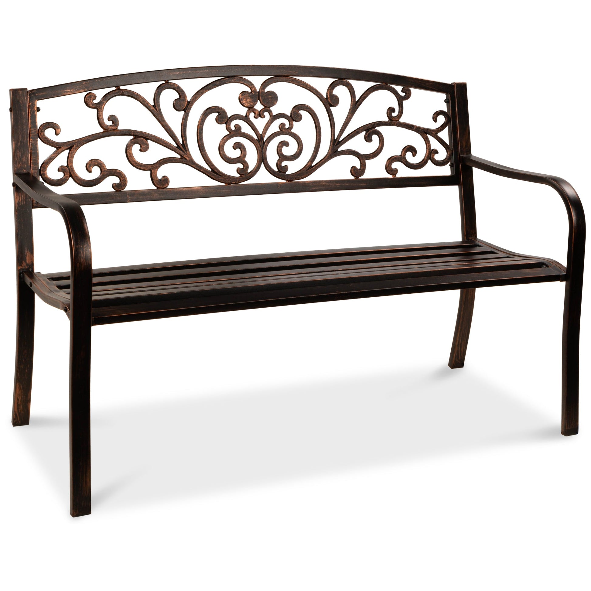 Steel Bench for Outdoor, Patio, Garden w/ Floral Design - 50in