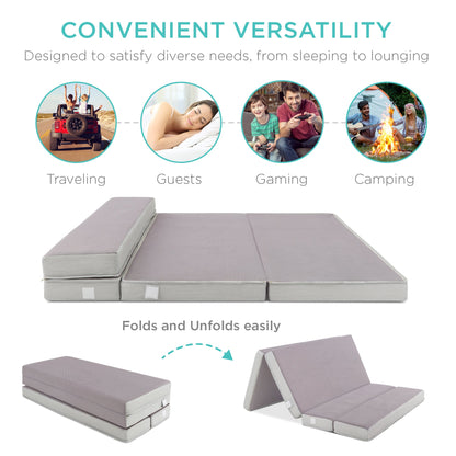 Folding Portable Mattress Topper w/ Plush Foam - 4in