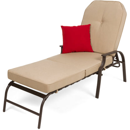 Outdoor Chaise Lounge Recliner Chair Furniture w/ 2 Cushions