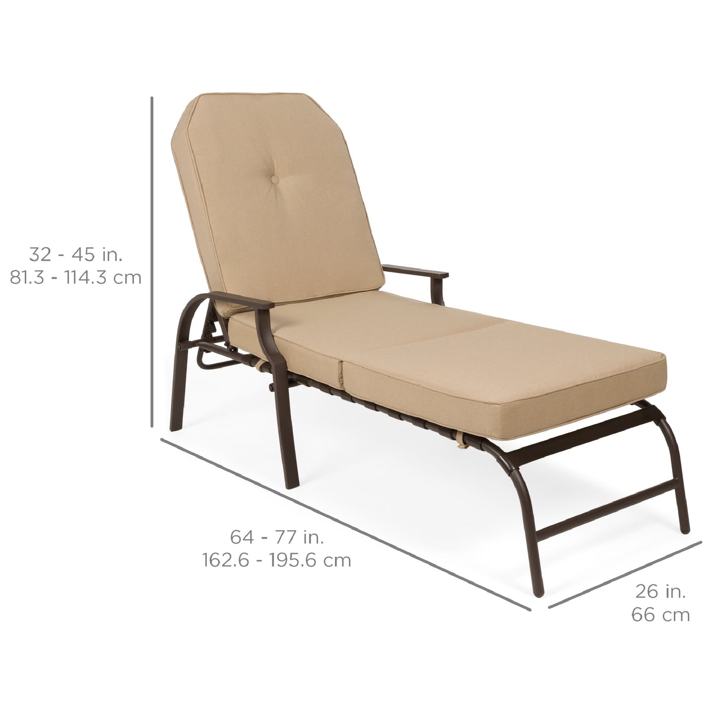 Outdoor Chaise Lounge Recliner Chair Furniture w/ 2 Cushions