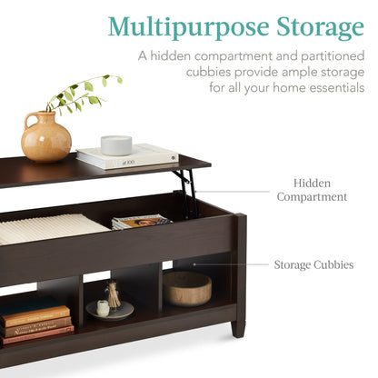 Multifunctional Lift Top Coffee Table w/ Hidden Storage, 3 Cubbies