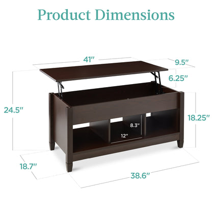 Multifunctional Lift Top Coffee Table w/ Hidden Storage, 3 Cubbies