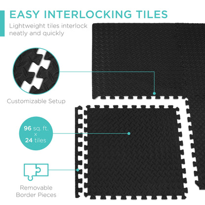 Multipurpose Foam Tiles Customizable Floor Mat w/ Removable Edges