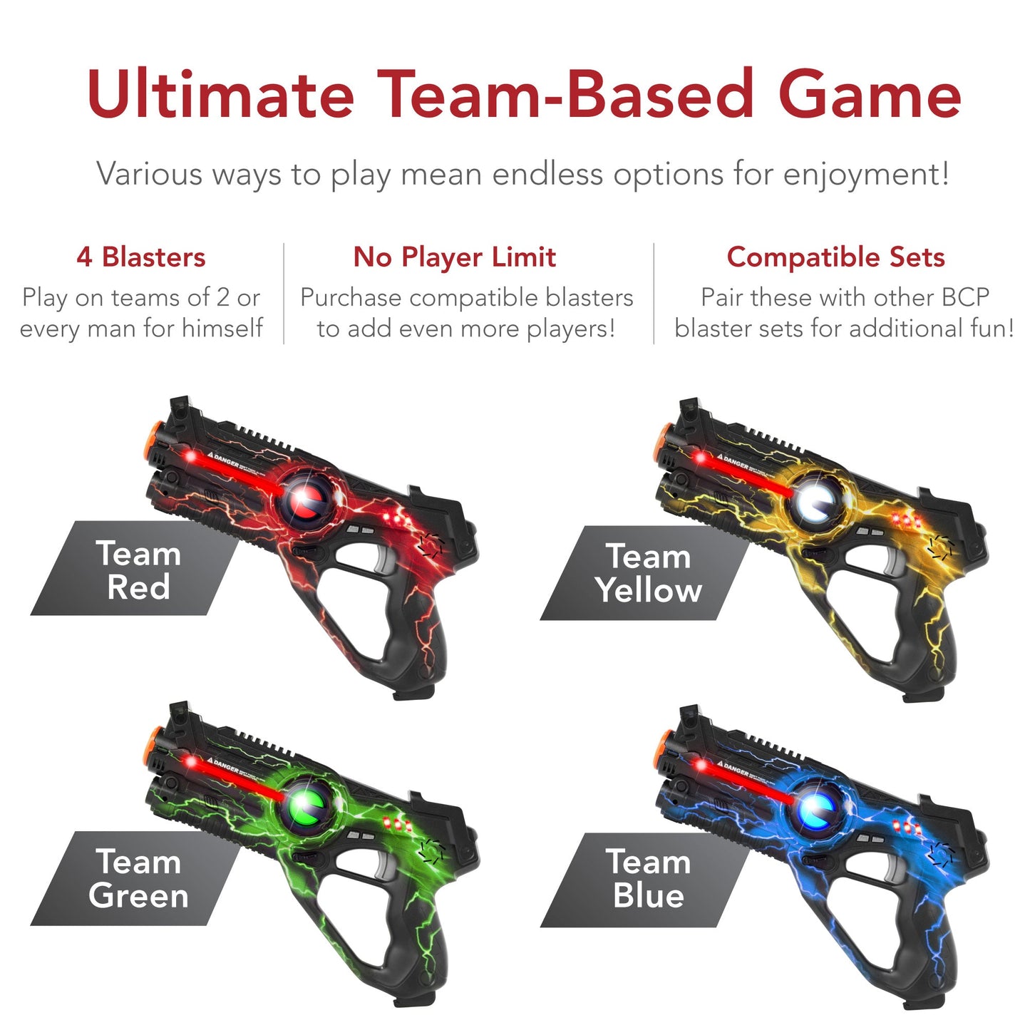 Set of 4 Infrared Laser Tag Blasters for Kids & Adults w/ 4 Settings