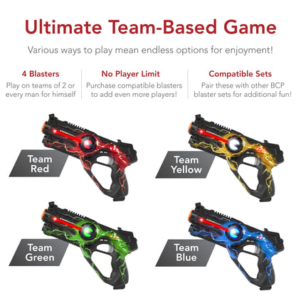 Set of 4 Infrared Laser Tag Blasters for Kids & Adults w/ 4 Settings