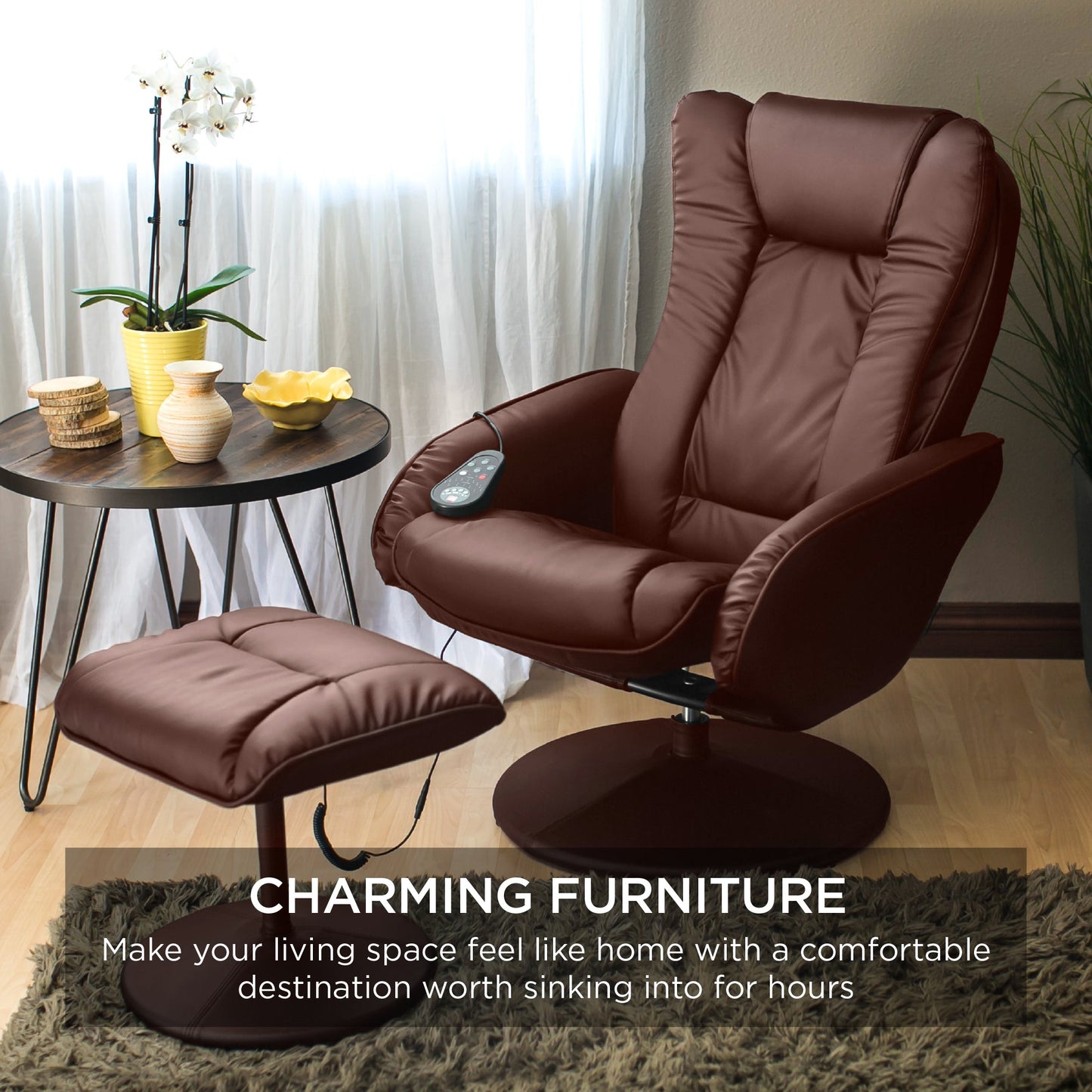 Faux Leather Electric Massage Recliner Chair w/ Stool Ottoman, Remote