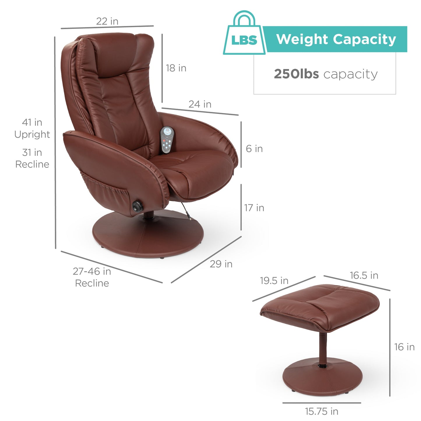 Faux Leather Electric Massage Recliner Chair w/ Stool Ottoman, Remote