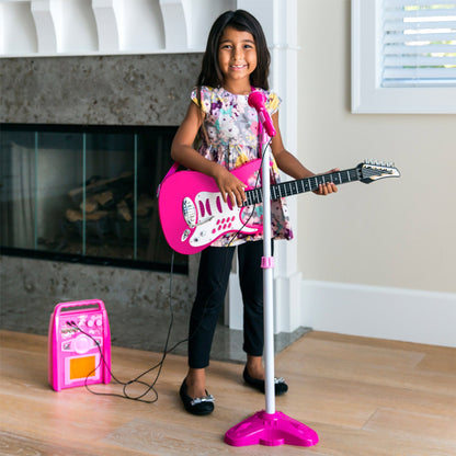 Kids Electric Guitar Toy Play Set w/ 6 Songs, Microphone, Amp