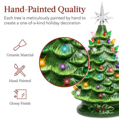 Pre-Lit Ceramic Tabletop Christmas Tree with Lights- 15in