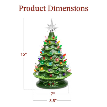 Pre-Lit Ceramic Tabletop Christmas Tree with Lights- 15in