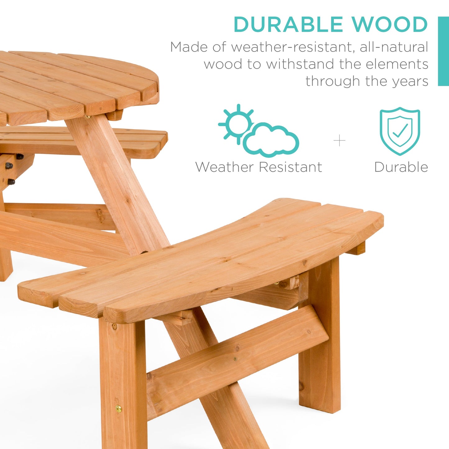6-Person Circular Wooden Picnic Table w/ Umbrella Hole, 3 Benches