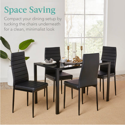 5-Piece Dining Table Set w/ Glass Top, Leather Chairs