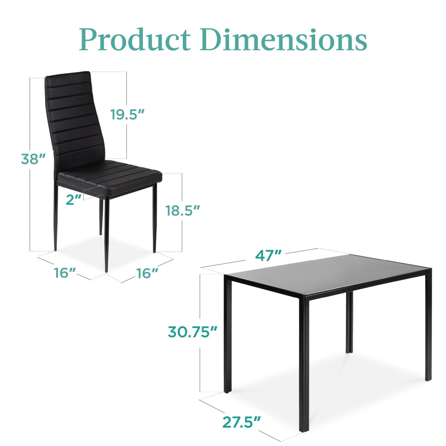 5-Piece Dining Table Set w/ Glass Top, Leather Chairs