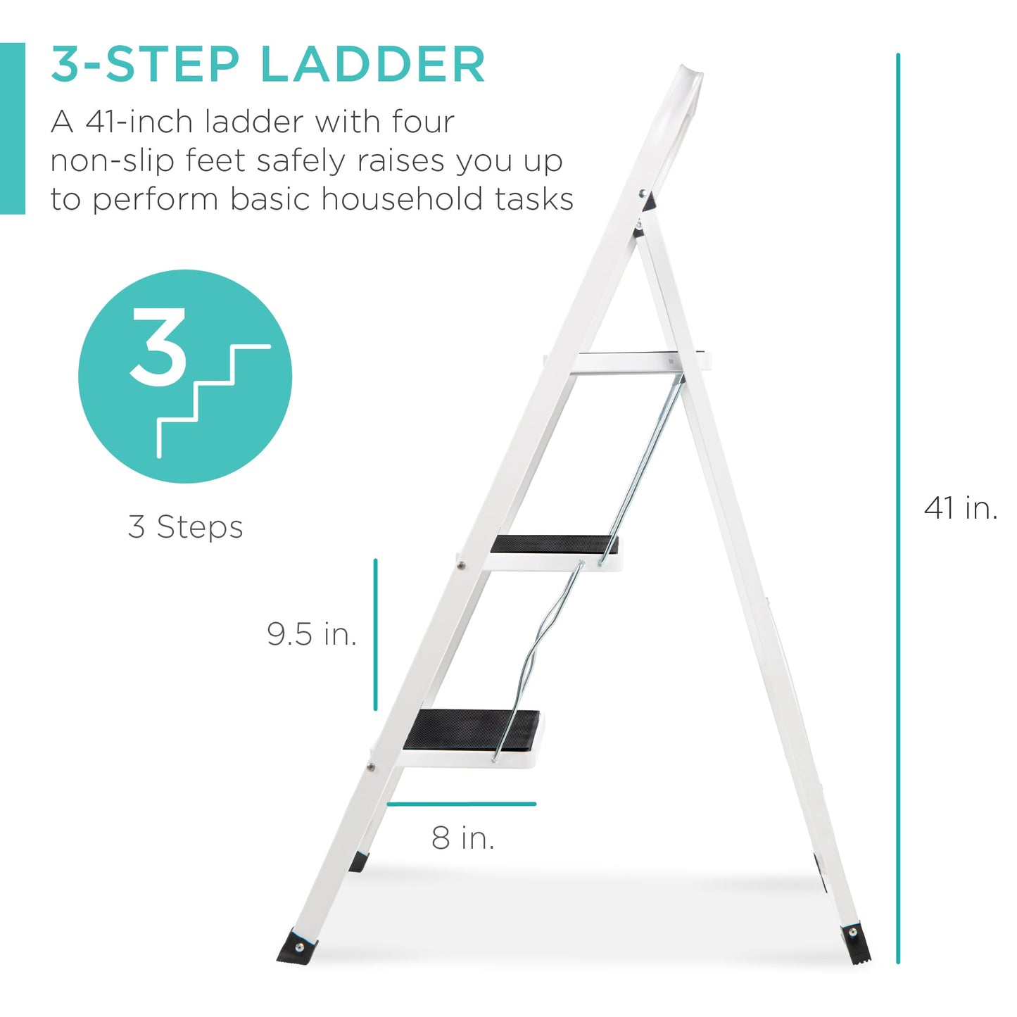 3-Step Portable Folding Step Ladder w/ Non-Slip Feet, 330lb Capacity