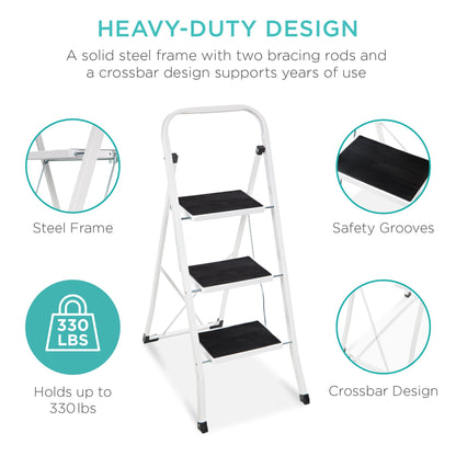 3-Step Portable Folding Step Ladder w/ Non-Slip Feet, 330lb Capacity