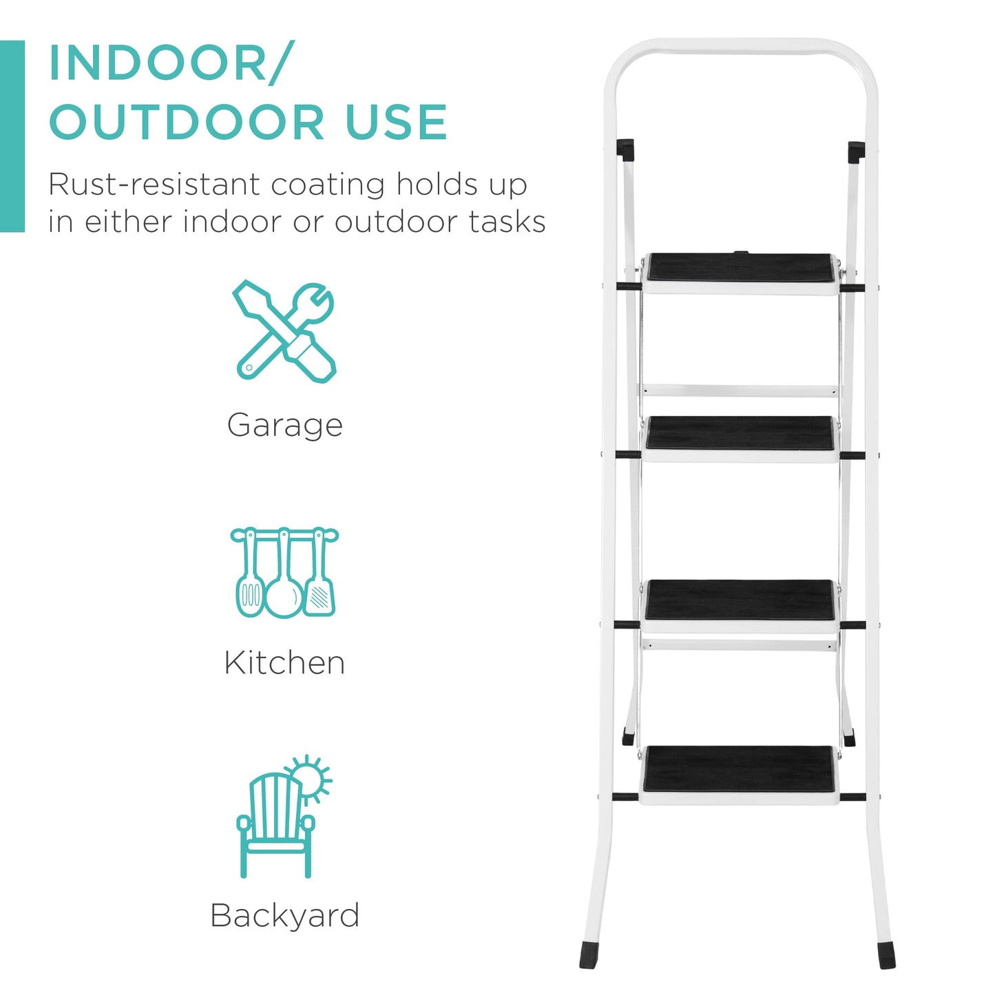 Folding Steel 4-Step Ladder w/ Hand Rail, Wide Steps, 330lbs Capacity