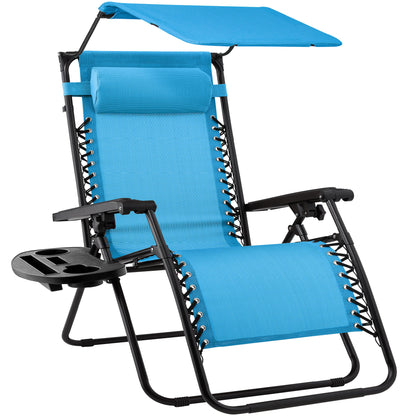 Folding Zero Gravity Recliner Patio Lounge Chair w/ Canopy, Side Tray