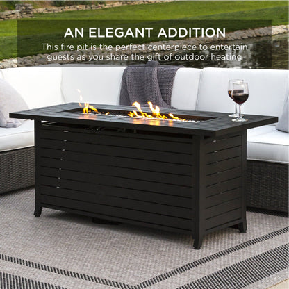 50,000 BTU Rectangular Propane Gas Fire Pit Table w/ Storage, Cover - 57in