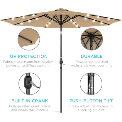 Solar LED Lighted Patio Umbrella w/ Tilt Adjustment, UV-Resistance - 10ft