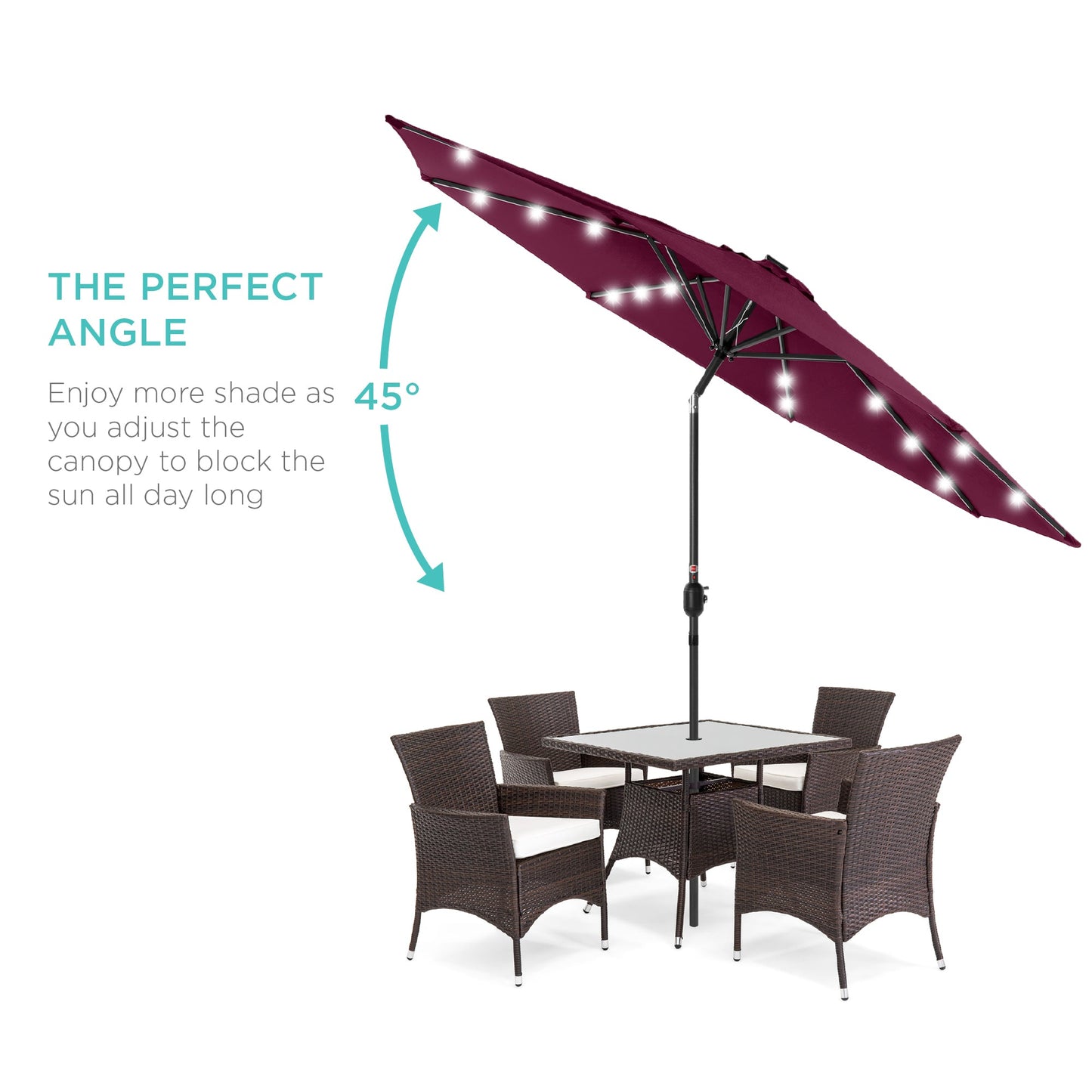 Solar LED Lighted Patio Umbrella w/ Tilt Adjustment, UV-Resistance - 10ft