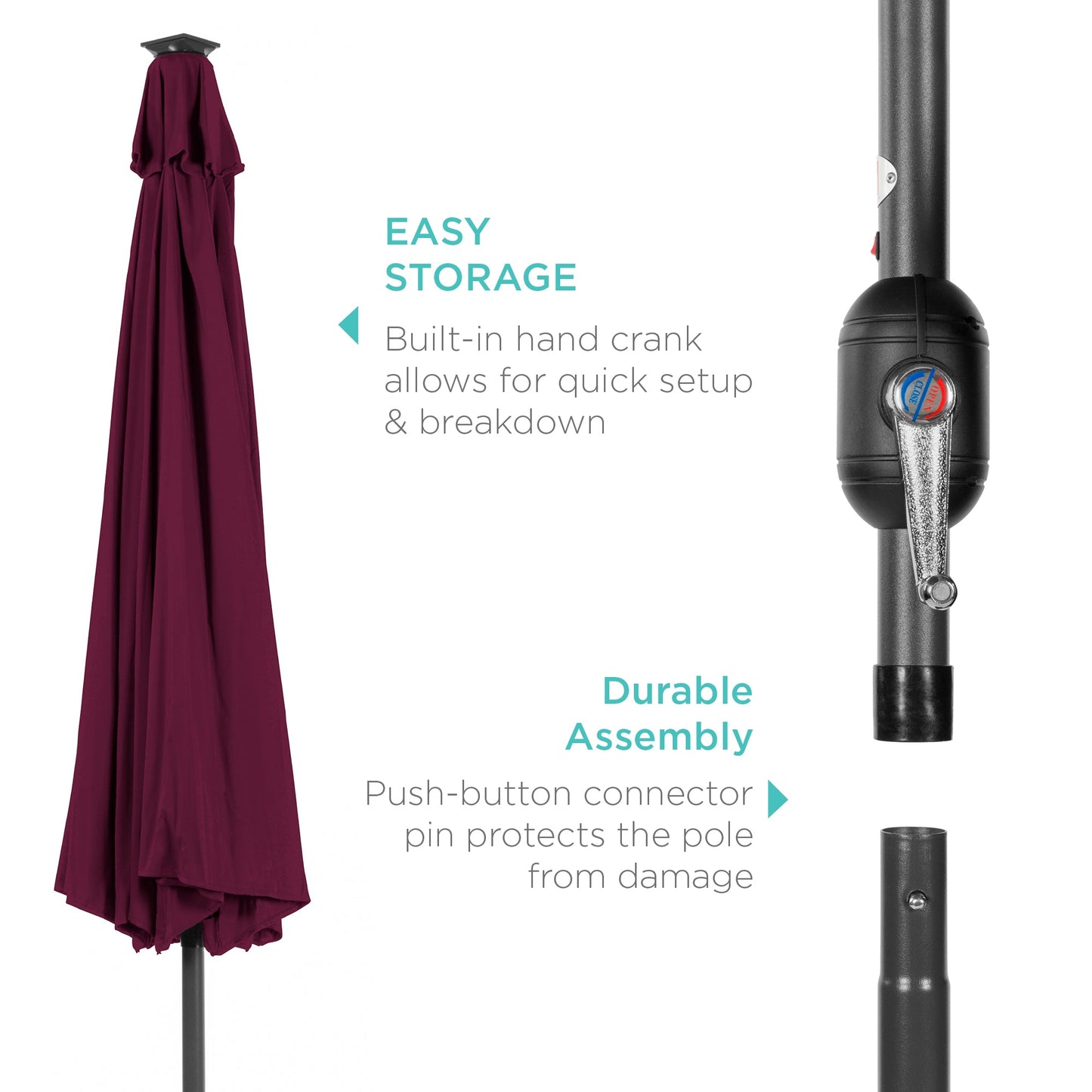 Solar LED Lighted Patio Umbrella w/ Tilt Adjustment, UV-Resistance - 10ft