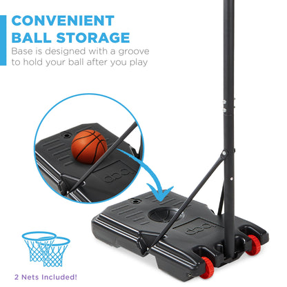 Kids Height-Adjustable Basketball Hoop, Portable Backboard System w/ Wheels