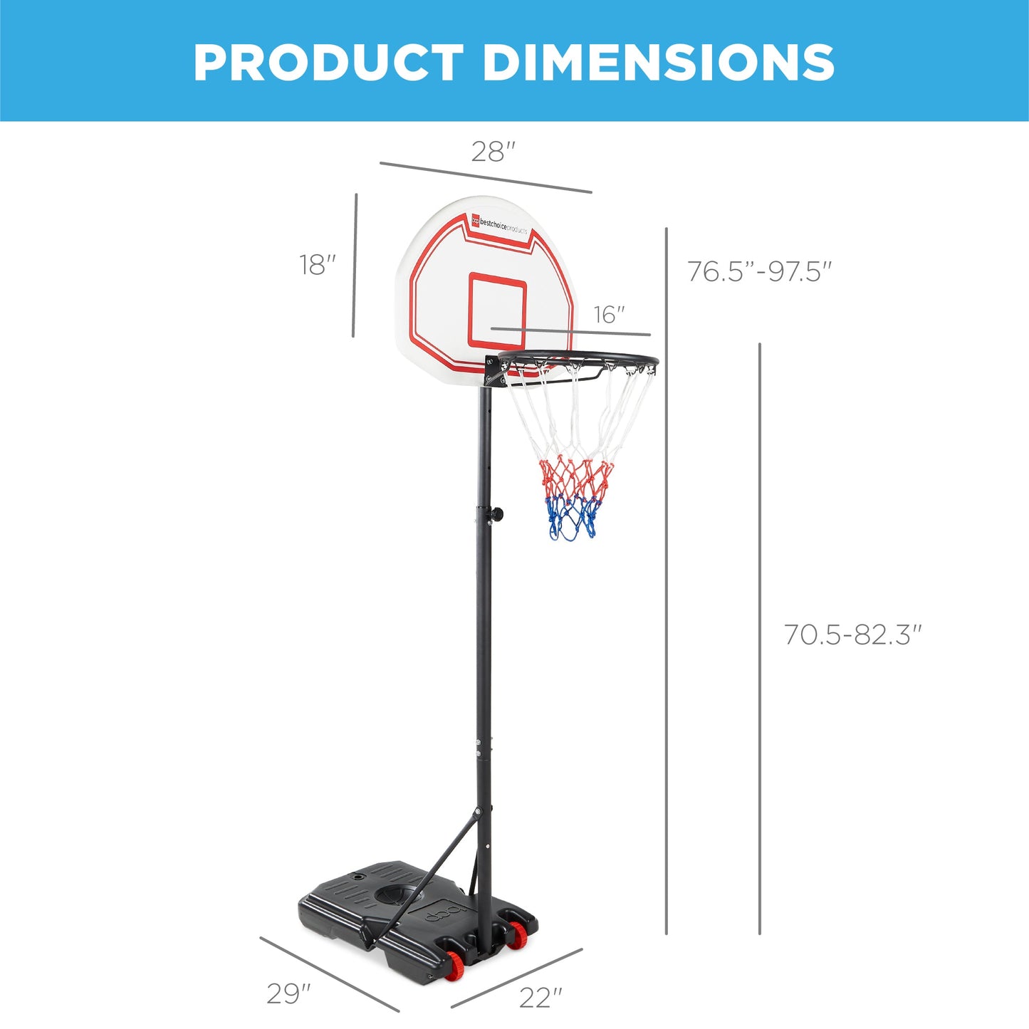 Kids Height-Adjustable Basketball Hoop, Portable Backboard System w/ Wheels