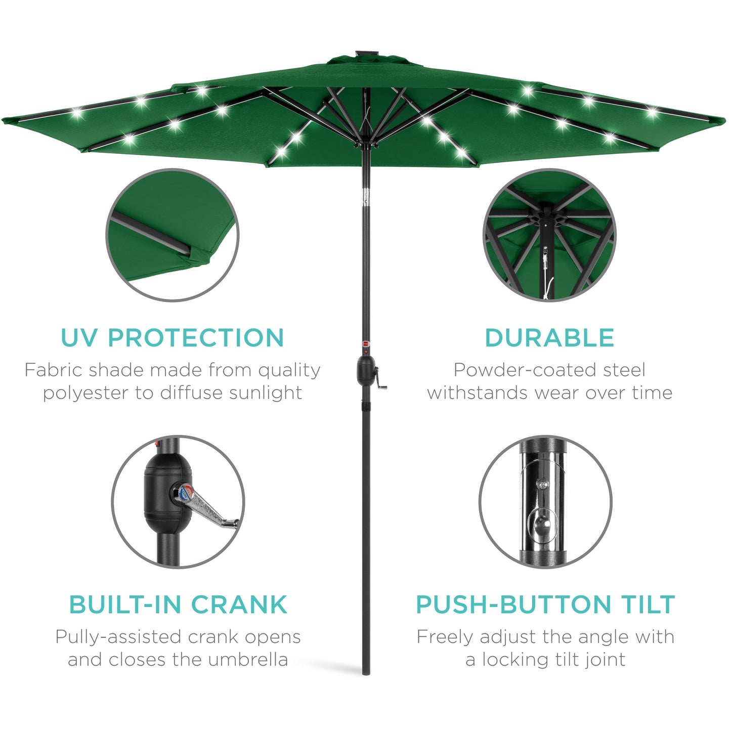 Solar LED Lighted Patio Umbrella w/ Tilt Adjustment, UV-Resistance - 10ft