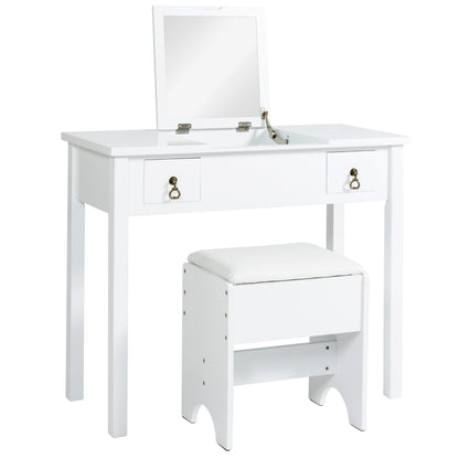 Bathroom Vanity Table Set w/ Square Mirror, Stool