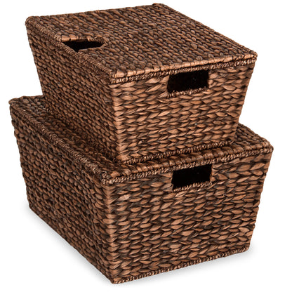 Set of 2 XL Woven Water Hyacinth Storage Baskets