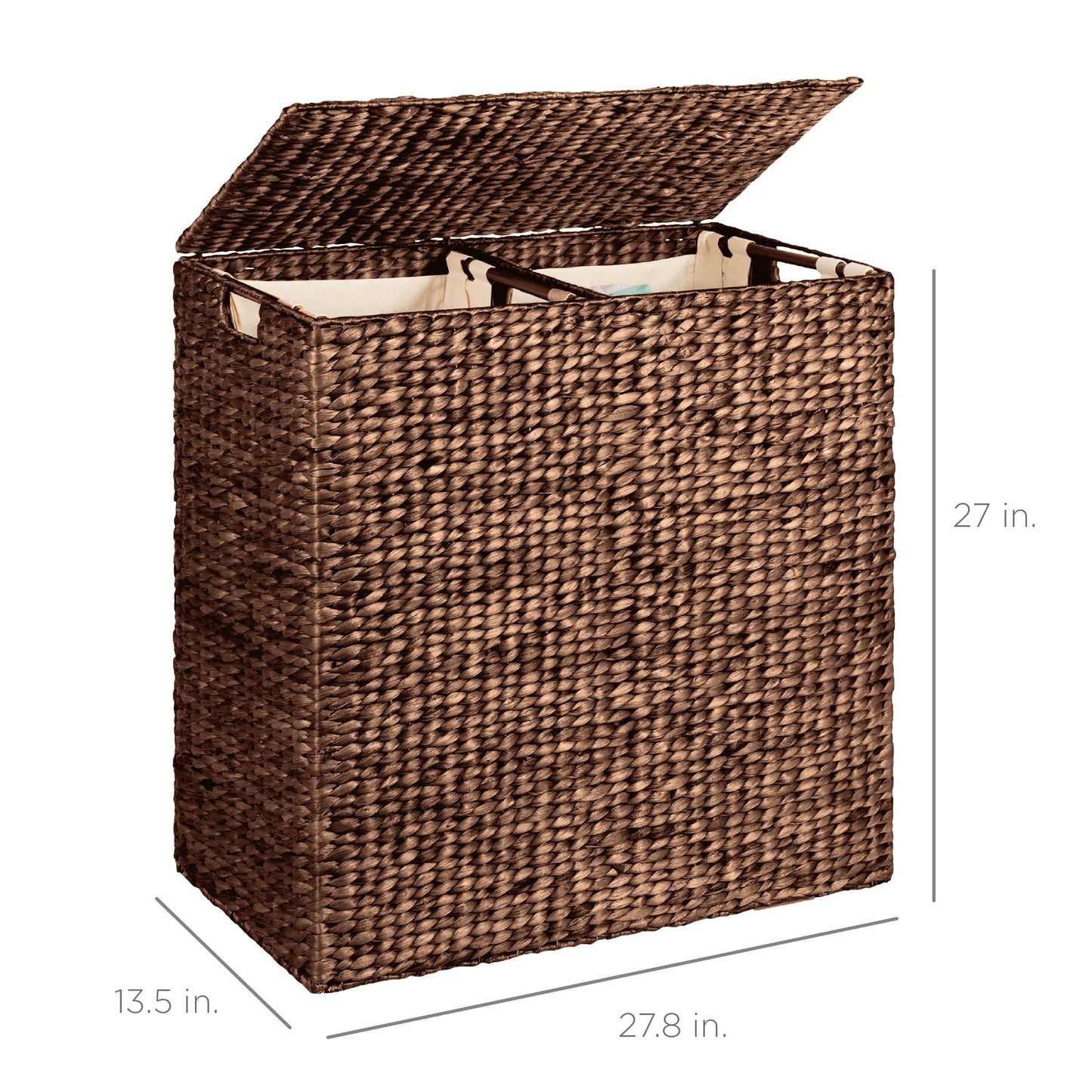 Extra Large Water Hyacinth Double Laundry Hamper Basket w/ 2 Liner Bags