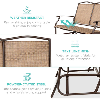 2-Person Patio Loveseat Swing Glider, Bench Rocker w/ Armrests